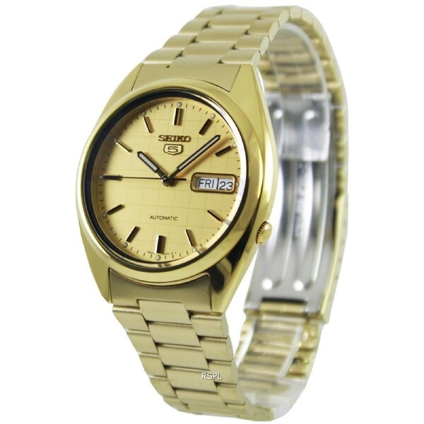 Seiko 5 Automatic Gold Dial Day And Date Stainless Steel SNXL72K1 30M Mens Watch