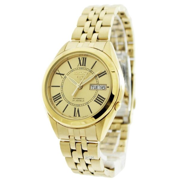 Seiko 5 Automatic 21 Jewels Gold Tone Dial Roman Numerals SNKL38K1 Mens Watch