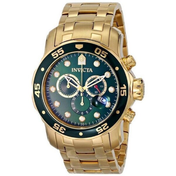 Invicta Pro-Diver Chronograph Green Dial IP Bezel Analog 200M INV0075 Mens Watch