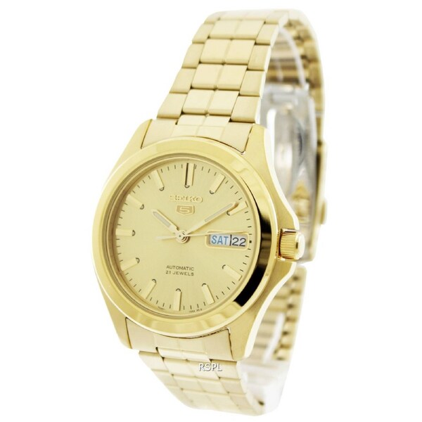 Seiko 5 Automatic Gold Tone Stainless Steel Golden Dial SNKK98K1 30M Mens Watch