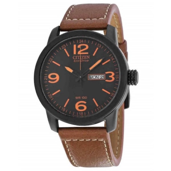 Citizen Eco Drive Black Dial Brown Leather Strap BM8475-26E 100M Mens Watch