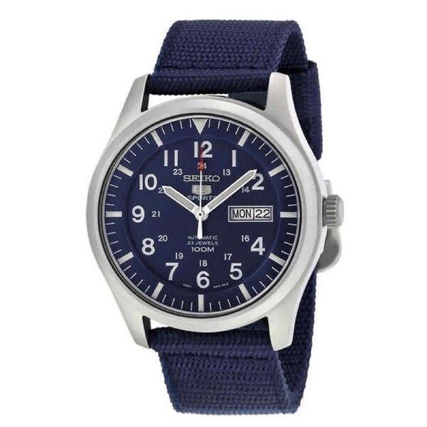 Seiko 5 Sports Automatic Nylon Strap Blue Dial Day/Date SNZG11K1 Mens Watch