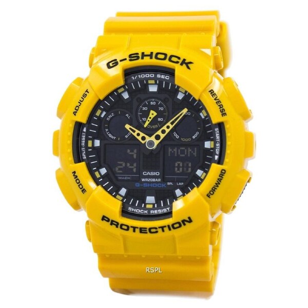 Casio G-SHOCK Yellow Velocity Indicator Alarm Timer GA-100A-9ADR 200M Mens Watch