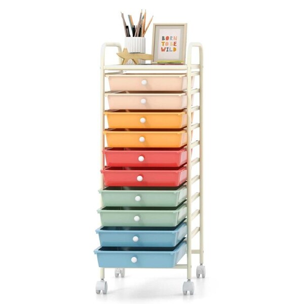 Giantex 10-Drawer Rolling Storage Trolley w/Removable Drawers & Wheels Macaron