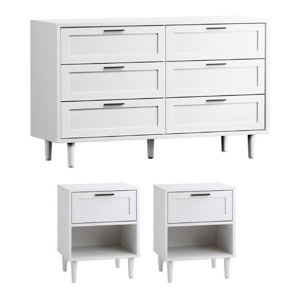 Oikiture 6 Chest of Drawers and 2 Bedside Tables Dressers Bedroom Set White