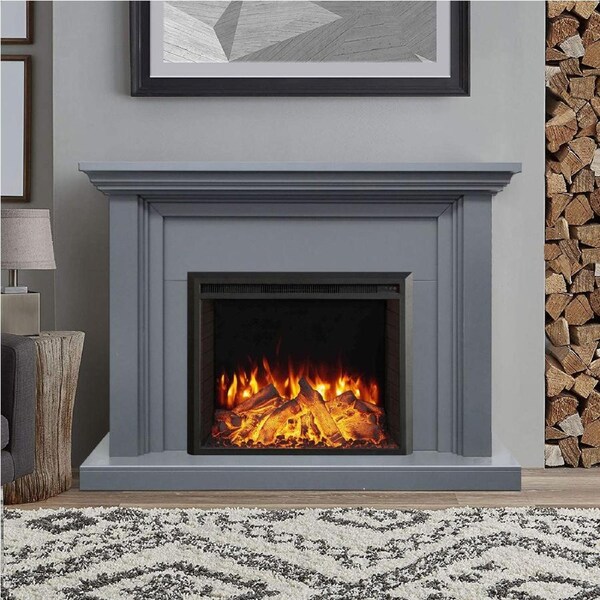 Kingsley 2000W Electric Fireplace Heater Grey Mantel Suite With 30" Starlight Insert