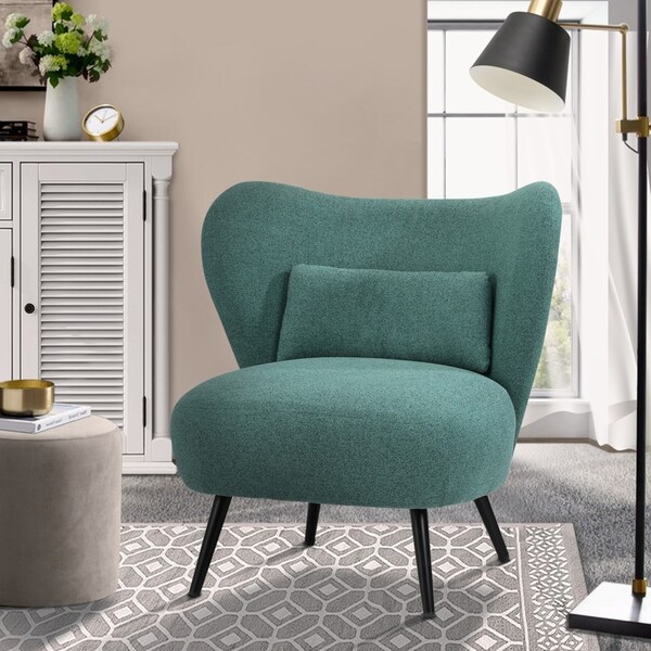 Oikiture Armchair Lounge Chair with Lumbar Pillow Wingback Polyester linen Green