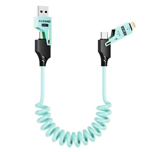 [4in1] ZUSLAB 65W Fast Charging Coiled Cable for iPhone 15 Pro Max Plus PVC Braided Type-C Charger Cord 1.5M - Blue