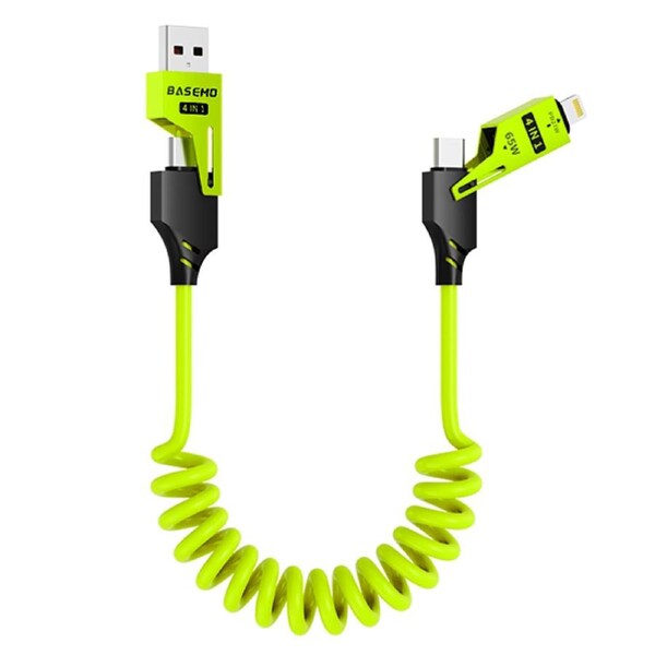 [4in1] ZUSLAB 65W Fast Charging Type C Coiled Cable for Samsung Galaxy A55 A35 A15 A54 A34 A24 A14 A53 A43 A23 PVC Braided Type-C Charger Cord 1.5M - Green