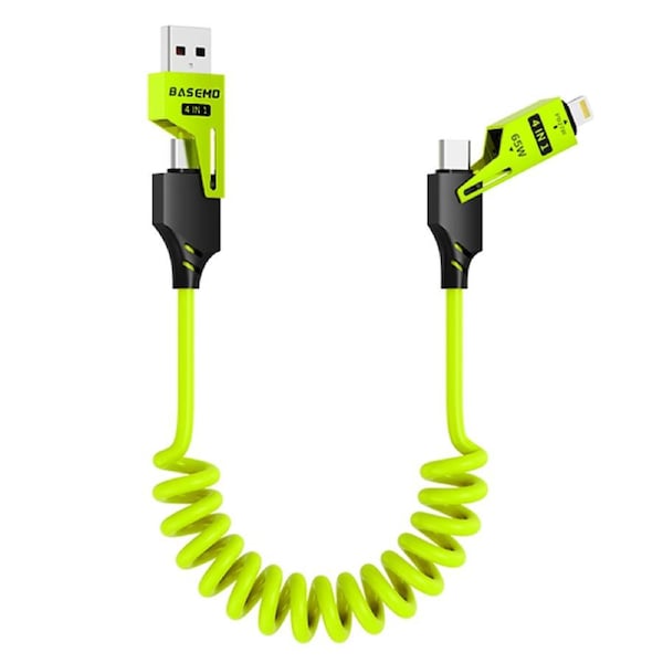 [4in1] ZUSLAB 65W Fast Charging Coiled Cable for iPhone 15 Pro Max Plus PVC Braided Type-C Charger Cord 1.5M - Green