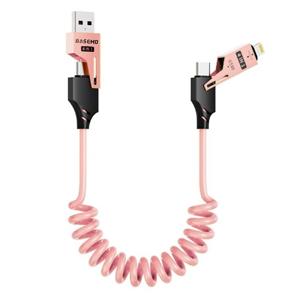 [4in1] ZUSLAB 65W Fast Charging Type C Coiled Cable for Samsung Galaxy Z Fold 5 4 3 Z Flip 5 4 3 PVC Braided Type-C Charger Cord 1.5M - Pink