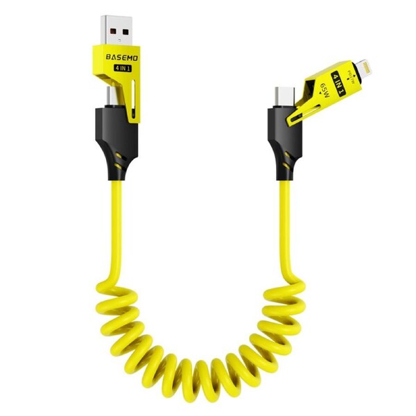 [4in1] ZUSLAB 65W Fast Charging Type C Coiled Cable for Samsung Galaxy A55 A35 A15 A54 A34 A24 A14 A53 A43 A23 PVC Braided Type-C Charger Cord 1.5M - Yellow