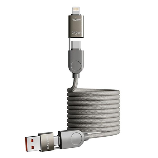 [4in1] ZUSLAB 240W Fast Charging Type C Magnetic Cable for Apple iPhone 16 Pro Max / 16 Pro / 16 Plus PVC Braided Type-C Charger Cord 1.2M - Grey