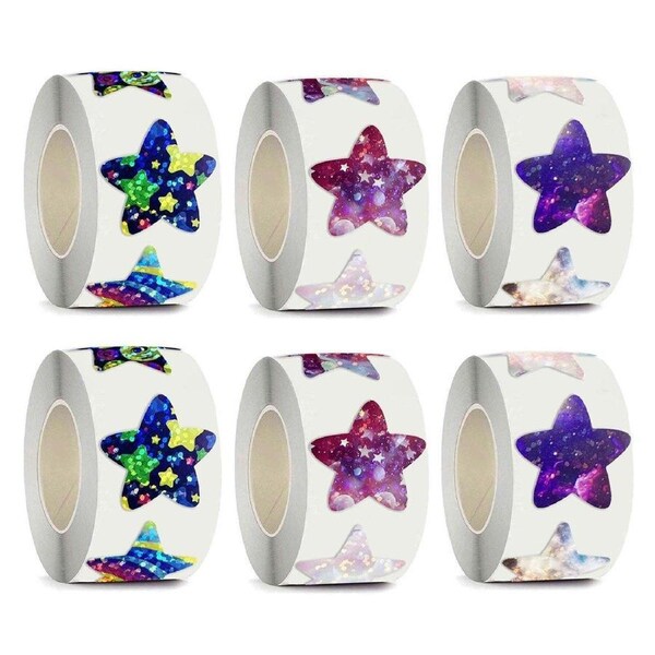 6Rolls Self-Adhesive Star Space Stickers Decorative Sticker Label Roll Bonus Set