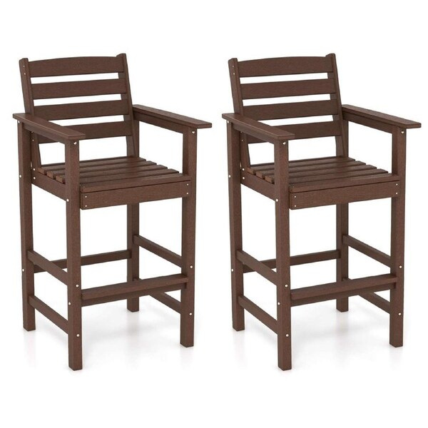 Costway 2x Outdoor Dining Chair Bar Chairs w/Wide Armrests & Footrest Patio Lounge Furniture Brown