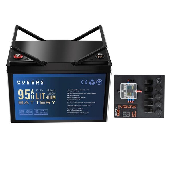 QUEENS 12V 1216Wh Lithium Battery + 12V Control Box 2x USB