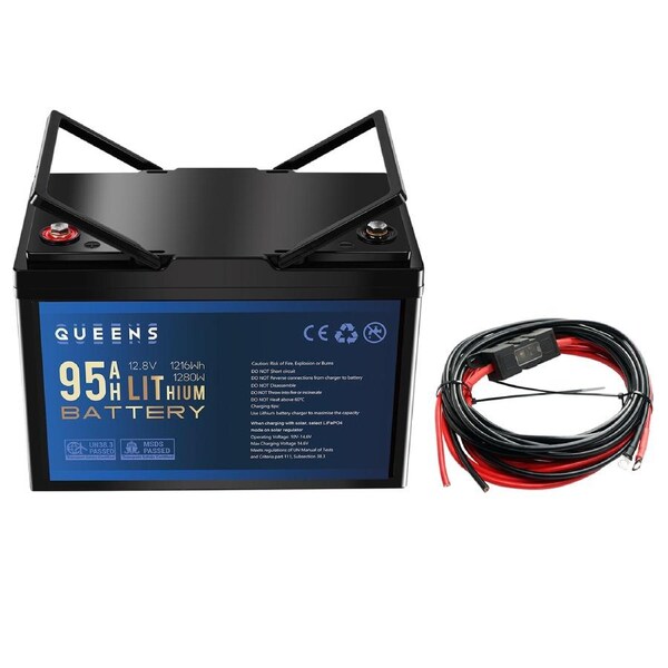 QUEENS 12V 1216Wh Lithium Battery + 6m 50A Fuse M8 Cable