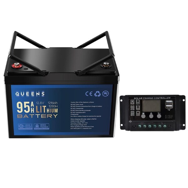 QUEENS 12V Lithium Battery 1216Wh + 20A PWM Controller