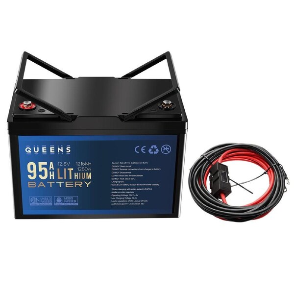 QUEENS 12V 1216Wh Lithium Battery + 6m 60A Fuse M8 Cable