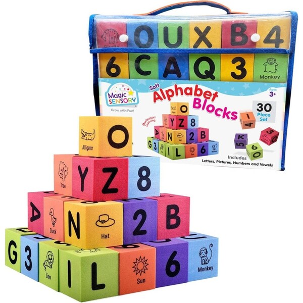 Magic Sensory Alphabet & Number Foam Blocks Baby/Toddler Building Toy 18m+
