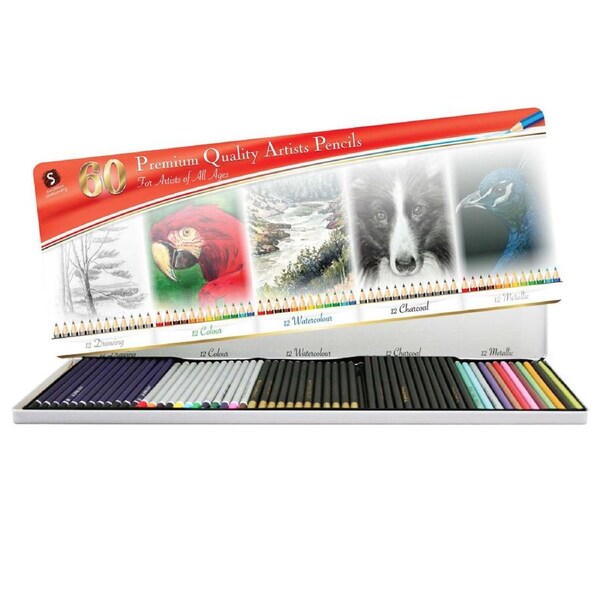60pc Scribbles Stationery Premium Artist/Beginners Coloured Pencils Art Set