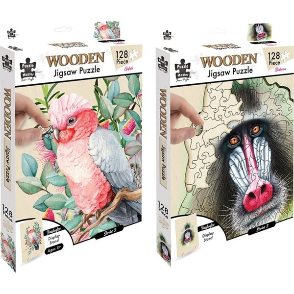 2pc Puzzle Master Kids Baboon and Galah Wooden Puzzle Series 4 Set 12y+