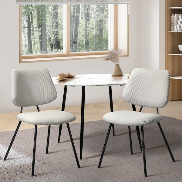 Oikiture 2x Dining Chair Vintage Retro Polyester Kitchen Padded Lounge White