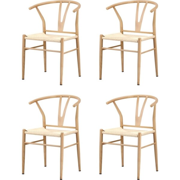 Oikiture 4x Dining Chair Metal Hans Wegner Chair Wishbone Cafe Lounge Beige