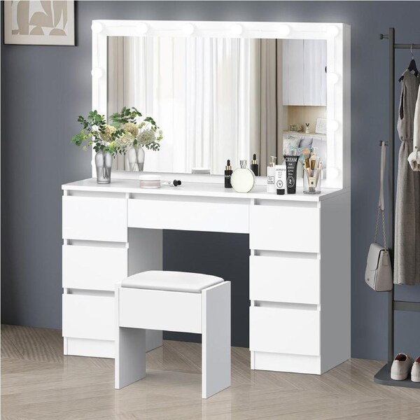 ALFORDSON Dressing Table Stool Set 12 Bulbs White