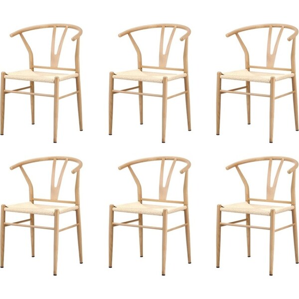 Oikiture 6x Dining Chair Metal Hans Wegner Chair Wishbone Cafe Lounge Beige