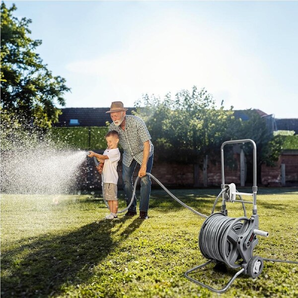 Traderight Water Hose Reel Holder 1/2'' X 45m Push Cart Wheel Watering Washing