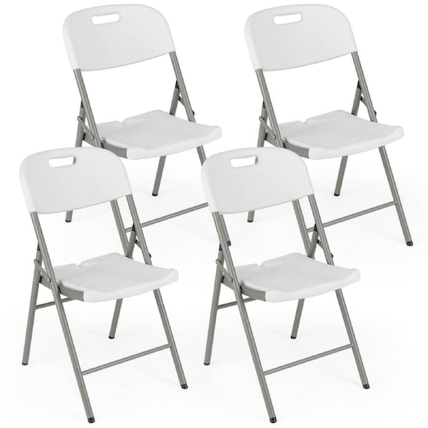 Costway 4pcs Foldable & Portable Plastic Chairs w/Metal Frame Indoor/Outdoor Wedding Restaurant School White