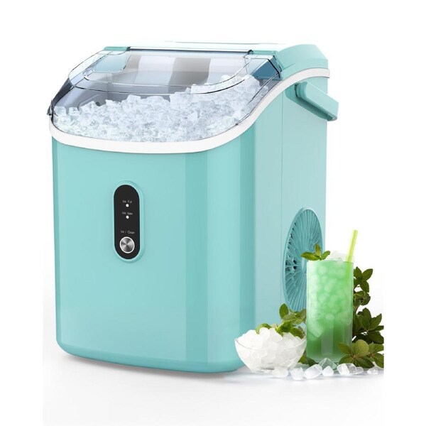 YOPOWER Portable Ice Maker, Nugget Ice Making Machine w/ Carry Handle, 15KG/24H, Countertop Pebble Ice Cube Maker w/ 1.2L Water Tank, Self-Cleaning for Home Bar, Green