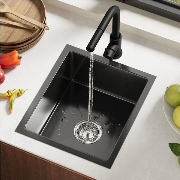 Welba Kitchen Sink 44X38CM With Pull Out Mixer Tap Stainless Steel Basin Black