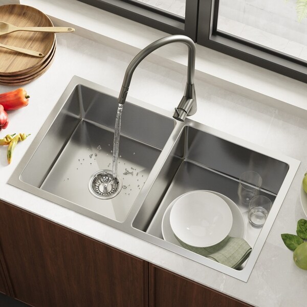 Welba Kitchen Sink 76X44CM With Pull Out Mixer Tap Stainless Steel Double Bowl