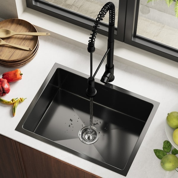 Welba Kitchen Sink 58X44CM With Pull Out Mixer Tap Stainless Steel Basin Black