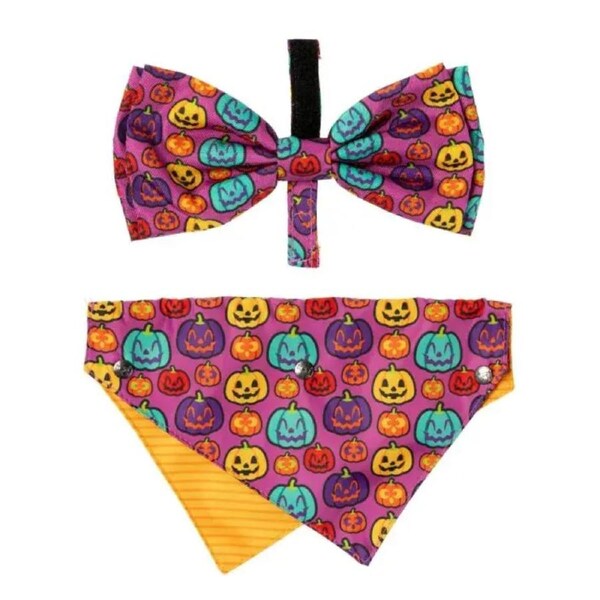 Oh My Gourd Small/Medium Halloween Bandana & Bowtie for Dogs by FuzzYard