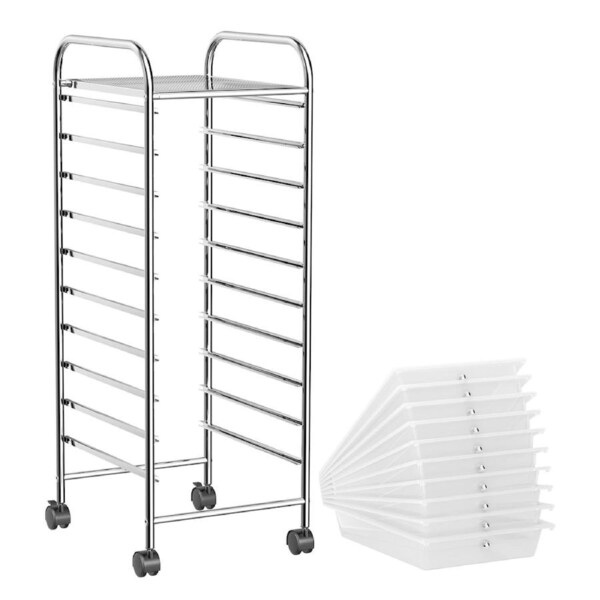 Costway 10 Drawers Electroplated Rolling Storage Trolley Cart Filing Organizer Home Office Bathroom Kitchen Clear