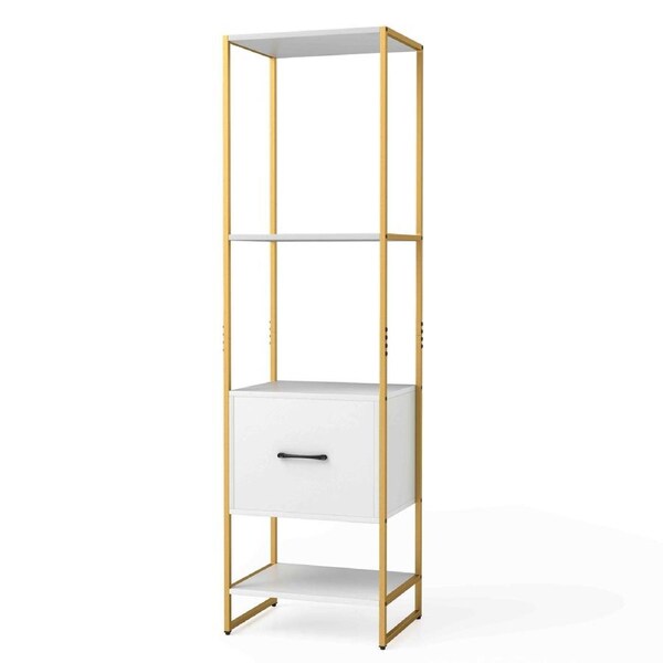 Costway 5-Tier Metal Frame Bookshelf Bookcase w/Drawer Tall Narrow Shelves Storage Organizer