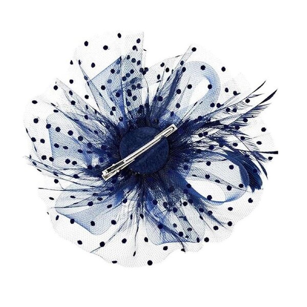 Blue Vintage Bridal Headdress Feather Flower Mesh Hair Accessories for Cheongsam