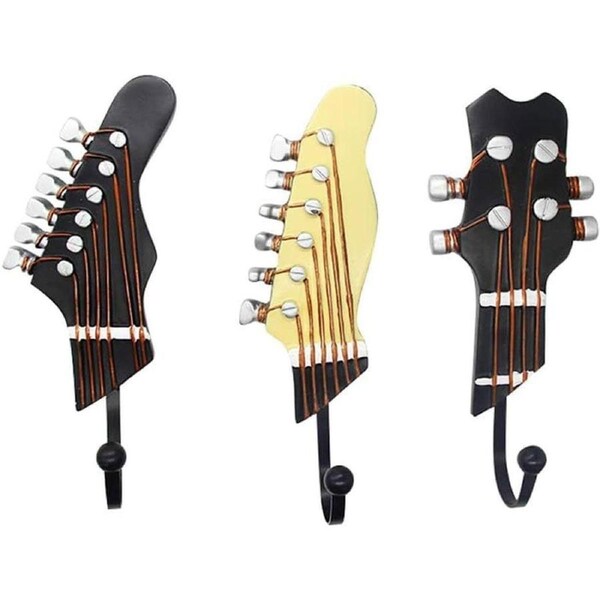3pcs Guitar Theme Decorative Hooks Wall Mounted Hooks for Home and Office Use