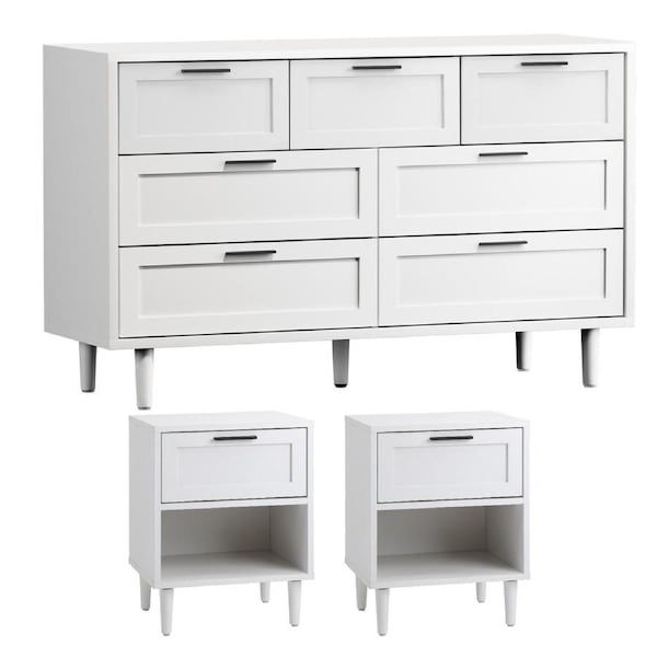 Oikiture 7 Chest of Drawers and 2 Bedside Tables Dressers Bedroom Set White