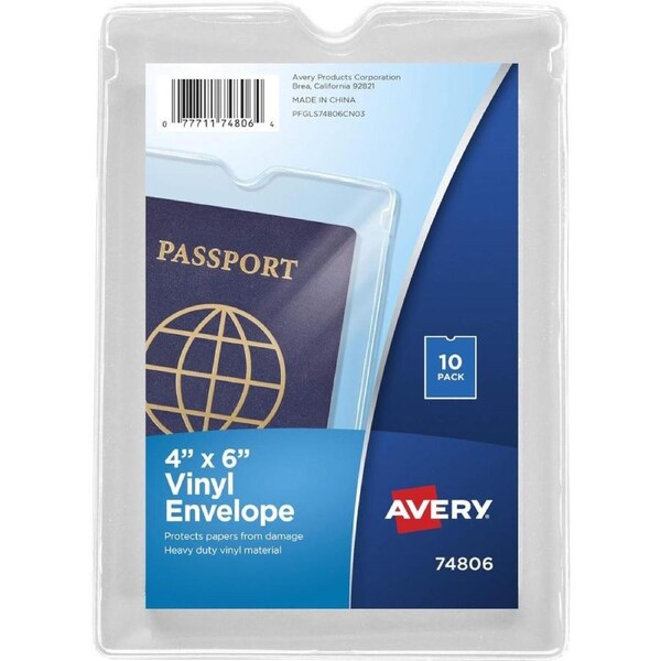 Avery 74806 Top-Load Clear Vinyl Envelopes w/Thumb Notch, 4 x 6, Clear (Pack of 10)