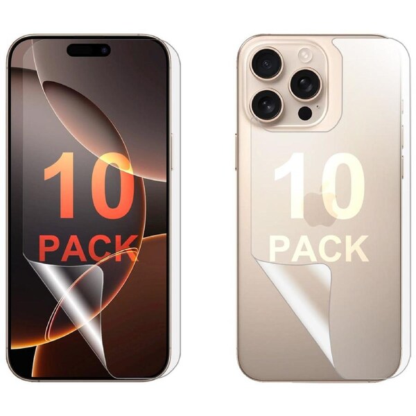 10 Set Soft PET Film Screen Protector for Apple iPhone 16 PRO MAX Front and Back Guard Bulk