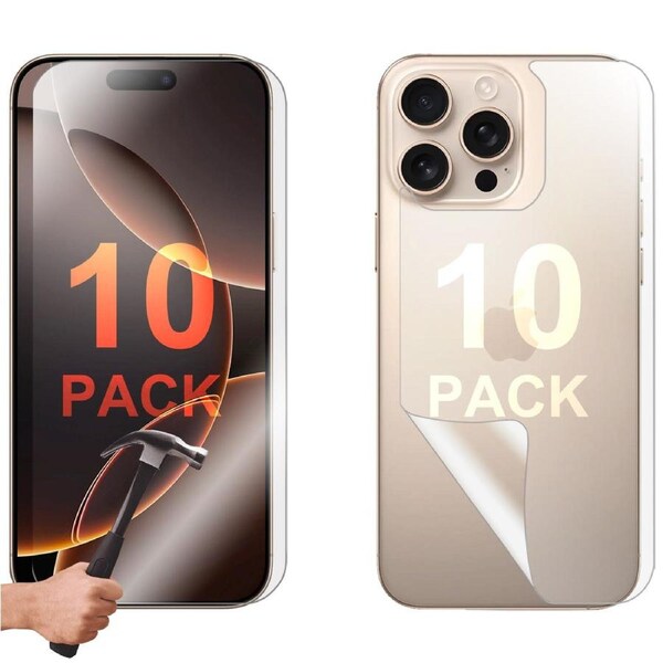 10 Set Tempered Glass Screen Protector for Apple iPhone 16 PRO MAX Front and Back Film Guard Bulk