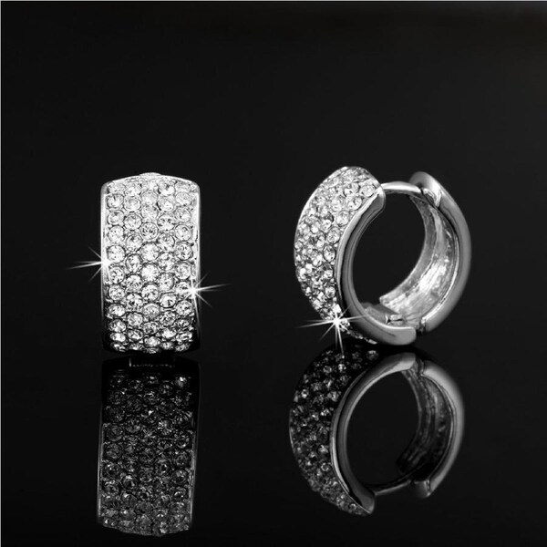 925 Sterling Silver Plated Huggie Earrings Featuring 106 Crystals by Swarovski(R)