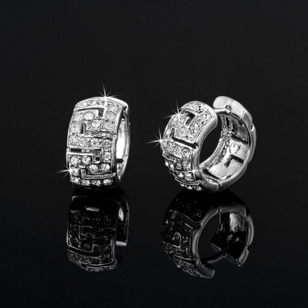Solid 925 Sterling Silver Huggie Earrings Featuring Crystals by Swarovski(R)