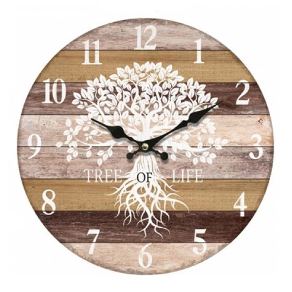 Clock Wooden White Tree of Life Tonal Wood Wall Clocks 34cm
