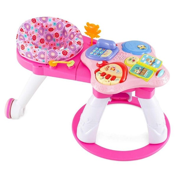 Costway 3 in 1 Stationary Activity Center Educational Play Table Set w/Music Game Fun Pink