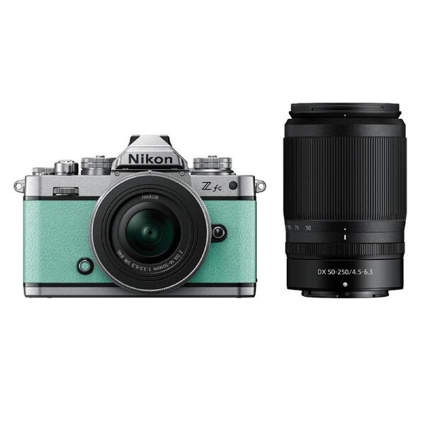 Nikon Z fc Body Mint Green with Nikkor Z 16-50mm VR and Z 50-250mm VR Lens